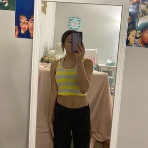 yellow and gray striped tank